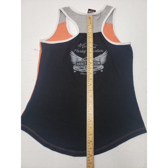 Harley Davidson Motorcycles Rhinestone Tank Top Black Orange Gray Size L - Picture 8 of 10